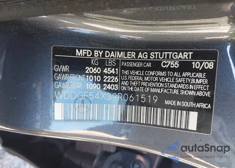 2009 Mercedes-Benz C 300 Luxury/Sport from USA, damaged, VIN WDDGF54X39R061519